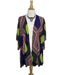Ashley Stewart 12 multicolor boho‎ abstract lightweight crepe kimono